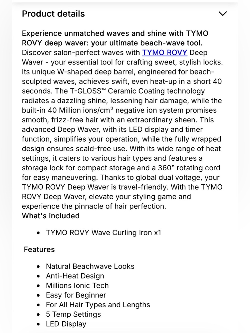 Tymo Rovy Wave Curling Iron Compact - New, unopened - Picture 8 of 10
